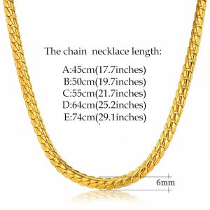 Necklace Vintage Flat Snake Chain Necklaces Male Golden Color 14k Yellow Gold Golden Neck Chains For Men Punk Jewelry