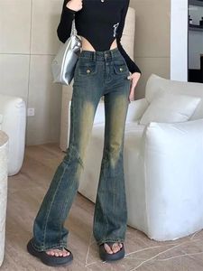 Women's Jeans 2023 Korean Y2K Fashion Vintage Blue Slim Flare Stretch Pants For Women Clothing Old Casual Dress Lady Kpop Denim Trousers