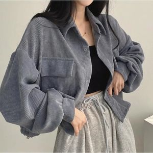 Shirt Jacket Cropped Women Long Sleeve Jackets Oversized Harajuku Korean Fashion Female Loose Vintage Streetwear Cool Chic Coat 231221