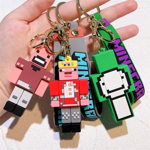 Game My World Soft Rubber Keychain Anhänger Keychain Auto Anhänger Cartoon Puppe PVC Building Block Doll Schlüsselbund