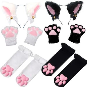 4pcs Lovely Cat Ear Hairband Claw Gloves Girls Anime Cosplay Costume Plush Fur Stocking Night Party Club Headbands 231220