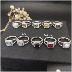 Bant Rings Dy Designer Satış Bant Halkaları Kadınlar Lüks Twisted İki Renkli İnci Vintage Ring 925 Sterling Sier Diamon Düğün Dhhcq