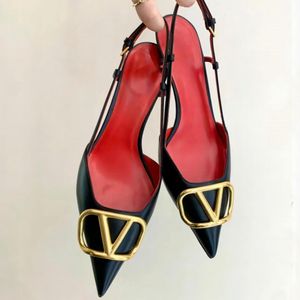 Tasarımcı Kadın Sandalet Markası Yüksek Topuklu Gerçek Deri Saçlı Ayak Parçası Siyah Yaz Klasik Metal V Tokalı Toz Torbası ile Kadın Terlik 35-44