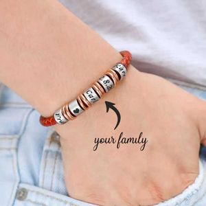 Beaded Genuine Leather Engraved Name Gift Bracelets With Magnetic Clasp Personalized Custom Jewelry For Man and WomenL231221