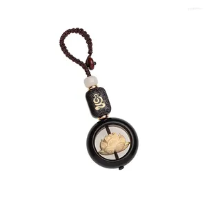 Keychains Buddhism Lotus Flower Keychain Accessories Wooden Buddha Lucky Beads Keyring Pendant Car Bag Key Chain Buddhist Gift