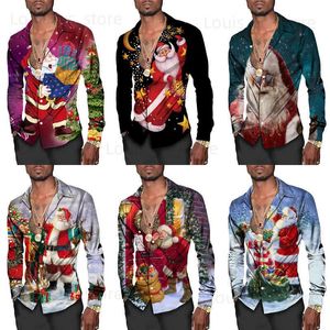 Koszulki męskie Święta Bożego Narodzenia Koszulki Lact Lapel Men Button Shirt 3D Printed Luksusowe męskie ubranie Cool Casual Camisas Homme Dypkin Tops T231221