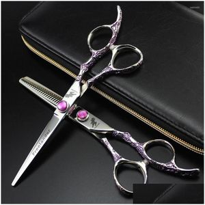 Ножницы для волос Titan Профессиональные парикмахерские инструменты Ножницы для волос Фиолетовый цветок Ручка цветка сливы Парикмахерские ножницы Прямая доставка волос Dh7G2