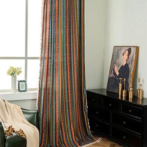 Curtain KX4B Bohemian Colorful Geometric Striped Darkening With Tassels Rod Pocket Semi-Blackout Window Drapes Bedroom Decor