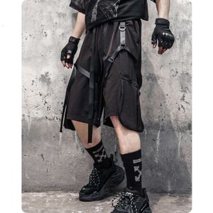 Hip-hop Large Pockets Function Ribbon Paratroopers Street Five Minutes of Pants Pure Color Shorts