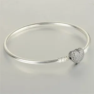 チャームブレスレット925スターリングシルバー常に私の心の中でCZ Pave Clip Bangle Bangle Bracelet Fit EuropeanBieds Jewelry