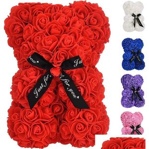 Ghirlande di fiori decorativi Orsi di rosa Regali di decorazioni per San Valentino Fiore Orso Teddy con scatola per fidanzata Anniversario Compleanno Gi Dhd0J