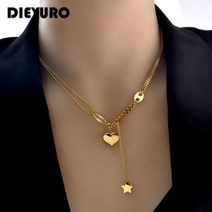 Dieyuro 316L Aço inoxidável Longo amor coração Mulheres colares de colares pendentes de pendente Chain de dia de dia de dia dos namorados Sweet Sweet Valentine 231221