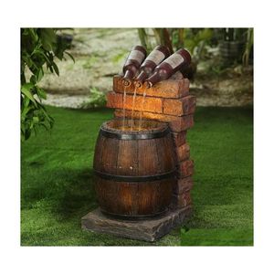 Decorations Garden Decorations Accessories Resin Wine Bottle And Barrel Outdoor Water Fountain Scpture Rustic Yard Waterfall Decoration Drop D