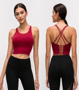 9095 Solid Color Cross Thin Straps Yoga Tank Top Classic Sports Bra Women Fitness Vest Small Sling Training Clothes With Removable Cups Sexy Underwear2748478