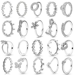 New Popular 925 Sterling Silver Ring Empty Love Bow Flower Party Vermiculite Ms. Jewelry Fashion Accessories Gift