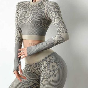 Yoga Outfit Seamless Yoga Suit women Crop Top Workout leggings Leopard Print Training Suit Fitness Gym Clothes Tracksuit SportswearL231221