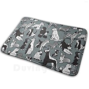 Carpets Geometric Sweet Wet Noses / Green Grey Background Black And White Dogs Carpet Mat Rug Cushion Soft Non - Slip Dog