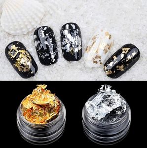 1Box ​​Gold Silver Nail Foil Nail Art Decorations Stickers Oregelbundna folier Klistermärke Papper 3D Glitter Flakes DIY Manicure4626290