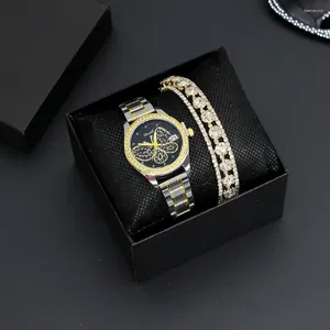 Wristwatches Luxury Rhinestone Watches Women Crystal Quartz Bracelet Wristwatch Ladies Dress Clock Relogio 2PCS Set Box