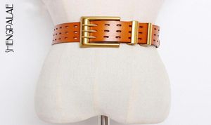 Genuine Leather Belt Female Vintage Metal Buckle Wide Waistband Women Designer Brand Lady Pe1534632109