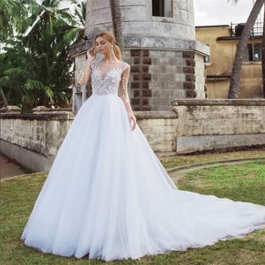 Oszałamiający Bryket 2024 Skupaczowe rękawy koronkowe aplikacje A-line sukienki ślubne Sheer Formal Tiul Bridal Suknie Seksowne długie ogrodowe szatę de Mariage Custom
