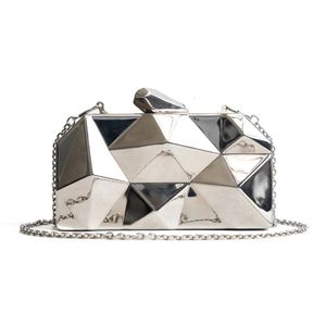 Women Handbags Metal High Quality Hexagon Clutches Fashion Geometric Mini Party Black Evening Purse Silver Bags Gold Box Clutch 231220