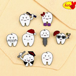 Cute Cartoon Tooth Enamel Pins Christmas Tooth Doctor Tooth Brooches Lapel Pin Badges Accessories for Dentist Nurse Jewelry Gift