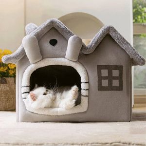 Soft Fluffy Cat Pet Hiding House Kitten Accessories Furniture Indoor Small Dog Puppy House Winter Cat Rabbit Deep Sleep Bed Nesk 231221