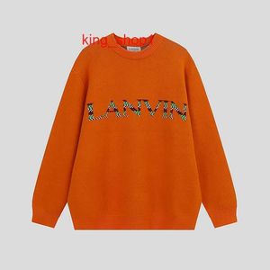 Lanvins Sweaters Designer Lanvins Hoodie Fall/Winter New Langfan Net Red Loose Crew Neck Sweater Mortile Tee Trend för män och kvinnor 1 HFLS