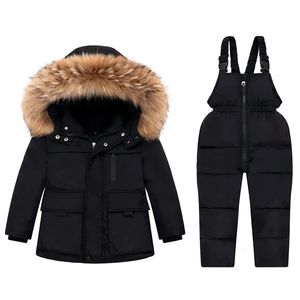 Boy Baby Overalls Winter Down Jacke Jacketell warme Kinder Parka Kapuze -Mantel Kinder Schnee Schnee Kleinkind Mädchen Kleidung Kleidung Set 231221