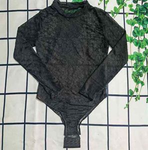 İçi boş örgü tulumlar tekstil ins siyah uzun kollu bodysuit seksi çift mektup işlemeli mayolar için 8319490