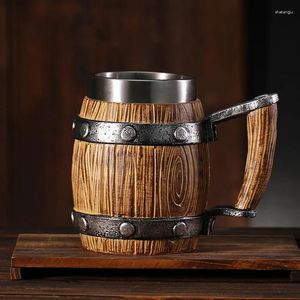 Tazze in stile foresta in legno tazza di birra tazza da 600 ml in acciaio inossidabile e resina eco-compatibile Cagdellino tazza di vino in vetro