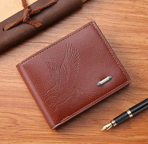 5pcs Wallets Men PU Eagle Printing Two Foldable Open Short Business Credit Card Holder