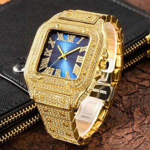 Full Diamond Square for Men's Roman Hiphop Night Glow Fashion Pointer Set English Watch