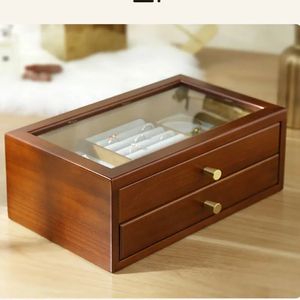 Jewelry Box Double Layer Solid Wood Antique Earrings Bracelet Jewelry Storage Box Ins Style Luxurious Exquisite Drop 231220
