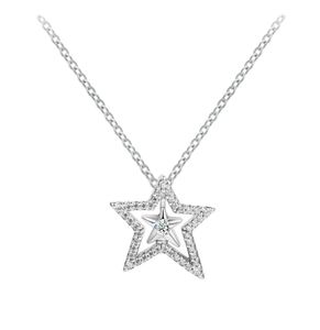 Pave Asymmetric Star Collier Necklace Pendant Original 925 Silver Chain Woman DIY Party Make Up1363206