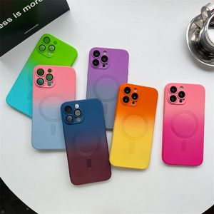 Luxury Gradient Silicone Frame Magnetic Phone Case för iPhone 11 12 13 14 15 Pro Max 14 Plus Wireless med Len Protector Cover 200 st