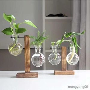 Töpfe Pflanzer Töpfe Terrarium Pflanze Vasen hydroponische Vintage transparentes Glas Holzrahmen Blumenpot Tabletop Blütenregale Balkon von