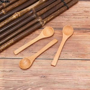 Spoons 1Pc Small Mini Wooden Round Bamboo Spoon Soup Tea Coffee Salt Jam Scoop DIY Kitchen Cooking Utensil Tool Cutlery