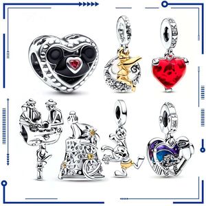 925 Silver Tinker Bell: Mystery of The Sky Curtain, Mouse Kiss, Red Murano Glass Charm, Suitable for PAN Original Bracelets, Women's Jewelry Free Shipping