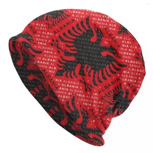 Berets Albanian Flag Pattern Skullies Beanies Caps Streetwear Winter Warm Men Women Knitting Hats Unisex Albania Patriotic Bonnet