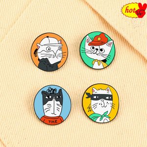 Cartoon Cat Round Badges Enamel Pins Women Men High Quality Metal Kitty Brooches Jeans Coat Lapel Pin Accessories Jewelry Gift