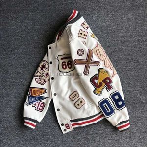 Men's Jackets Men's spring and autumn baseball uniform Y2K retro trend leather jacket heavy industry embroidery white short coat ins hot sale YQ231221