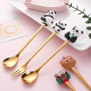 Dinnerware Sets Dessert Fruit Spoon Tableware Lovely Animal Fork Milk Ice Cream Spoons Stainless Steel Coffee