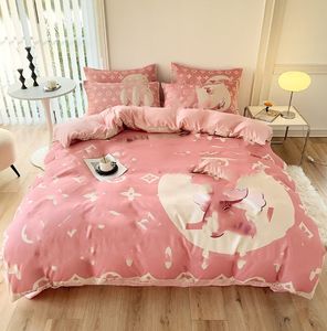 Modischer Bettbezug aus Baumwolle, gebürstet, dreiteiliges Set, reine Baumwolle, Cartoon-Wind, nackt, zum Schlafen, Spannbetttuch, Einzelhaus, Schlafsaal, Großhandel