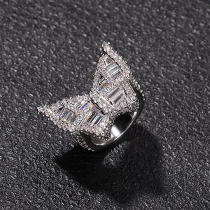 Butterfly CZ Diamond Rings Micro Paled Iced Out Cubic Zircon Fashion Mens Hip Hop Gold Ring Jewelry249d