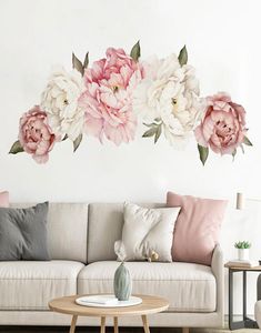 Bellissimi fiori di peonia rosa Adesivi murali per la camera dei bambini Soggiorno Camera da letto Decorazione domestica Adesivo Home Decor Baby Nursery6279383