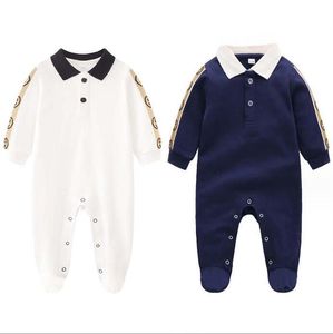 Spring Autumn Baby Boys Girls Brand Rompers Cute Newborn Long Sleeve Jumpsuits Letters Printed Toddler Turn-Down Collar Onesies Infant Clothes