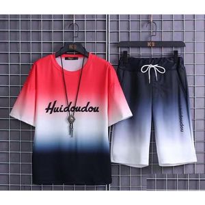 Herren-T-Shirts Krawatte Dye 4-Farben Sommeranzug Tra-dünn Herren Sport Ice Seide Schnelltrocknen kurzärmelige Shorts mit allmählich Farbwechsel m dh3p2