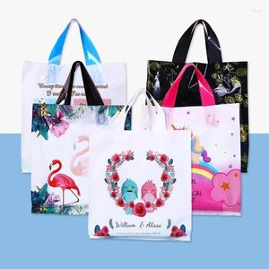 Aufbewahrungstaschen 50pcs Cartoon Plastik Handtasche Markt Einkaufsgeschäft vertikaler Teller Kleidung Verpackung Festival Geschenk Verdickung Verdickung